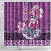 Hawaii Mele Kalikimaka Shower Curtain Funny Santa with Tribal Tattoos Kakau Purple Color LT03 - Polynesian Pride