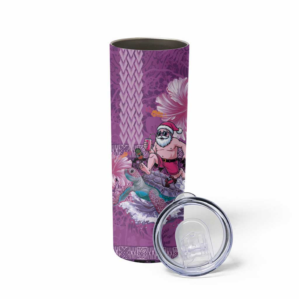 Hawaii Mele Kalikimaka Skinny Tumbler Funny Santa with Tribal Tattoos Kakau Purple Color LT03 - Polynesian Pride