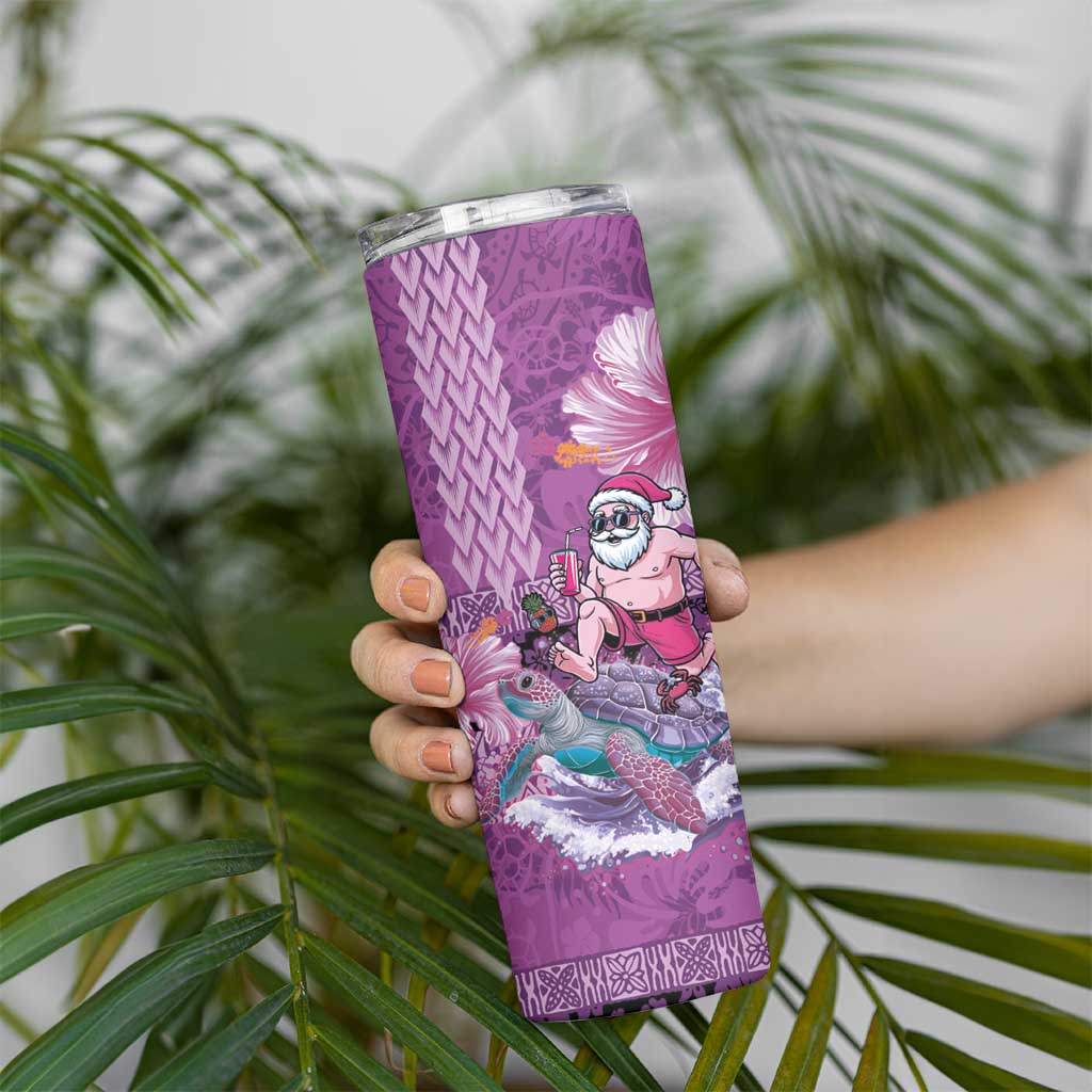 Hawaii Mele Kalikimaka Skinny Tumbler Funny Santa with Tribal Tattoos Kakau Purple Color LT03 - Polynesian Pride