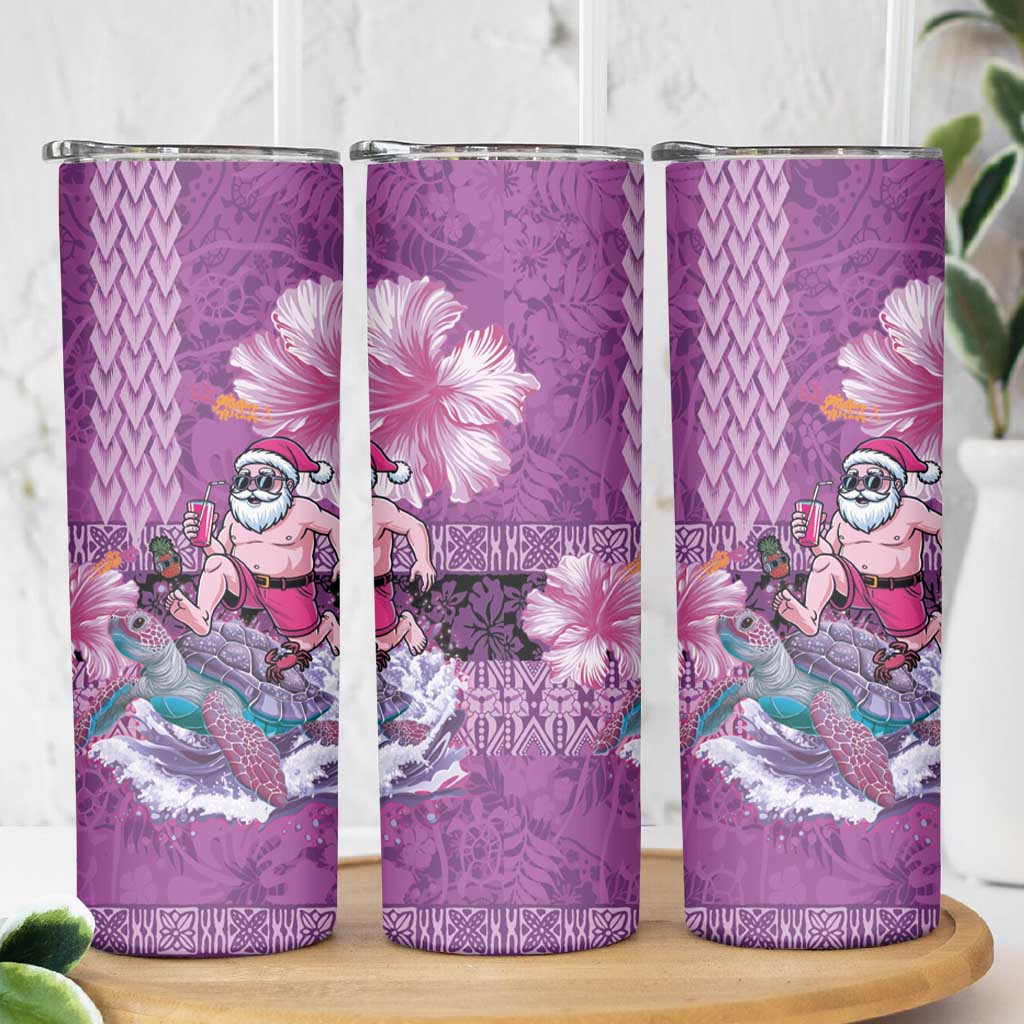 Hawaii Mele Kalikimaka Skinny Tumbler Funny Santa with Tribal Tattoos Kakau Purple Color LT03 - Polynesian Pride