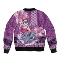 Hawaii Mele Kalikimaka Sleeve Zip Bomber Jacket Funny Santa with Tribal Tattoos Kakau Purple Color LT03 - Polynesian Pride