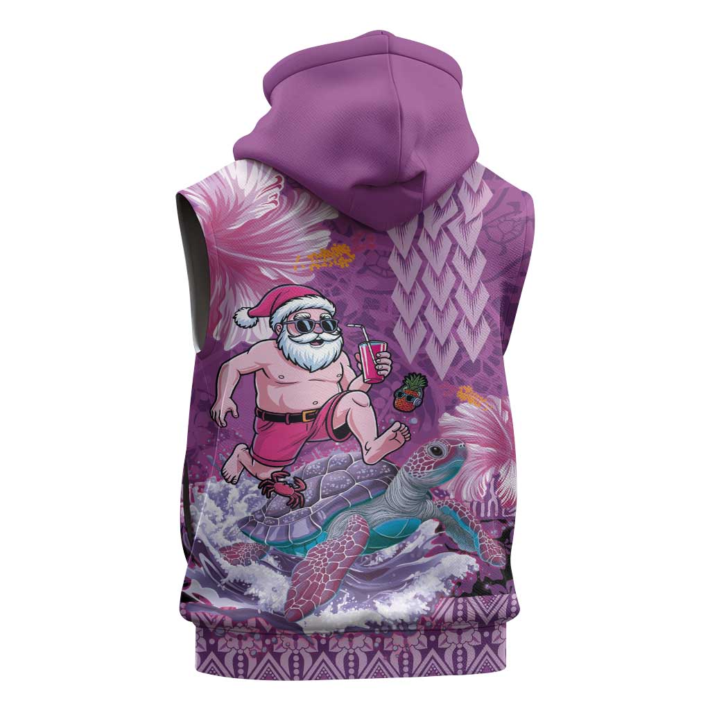 Hawaii Mele Kalikimaka Sleeveless Hoodie Funny Santa with Tribal Tattoos Kakau Purple Color LT03 - Polynesian Pride