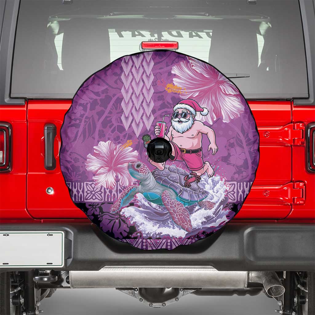 Hawaii Mele Kalikimaka Spare Tire Cover Funny Santa with Tribal Tattoos Kakau Purple Color LT03 - Polynesian Pride