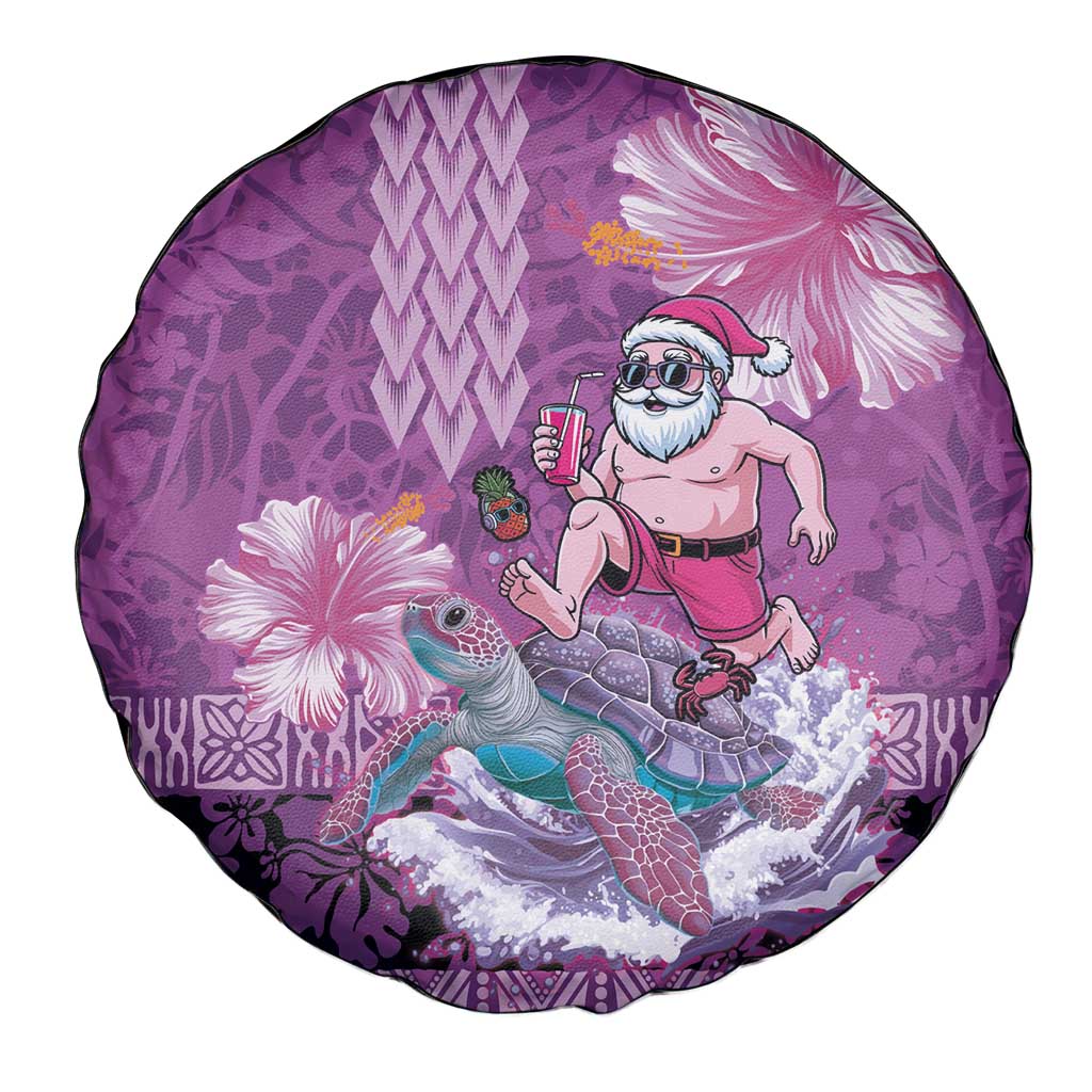 Hawaii Mele Kalikimaka Spare Tire Cover Funny Santa with Tribal Tattoos Kakau Purple Color LT03 - Polynesian Pride