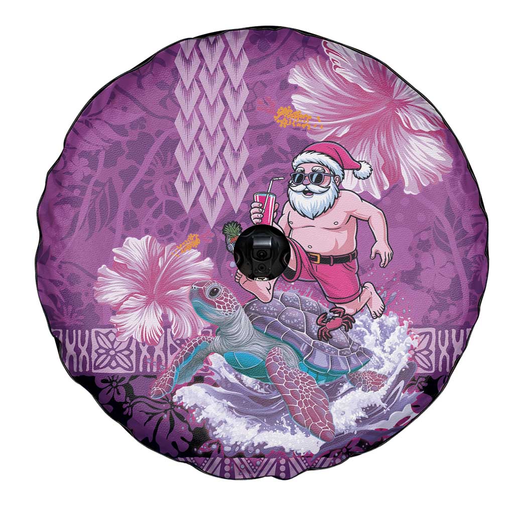 Hawaii Mele Kalikimaka Spare Tire Cover Funny Santa with Tribal Tattoos Kakau Purple Color LT03 - Polynesian Pride