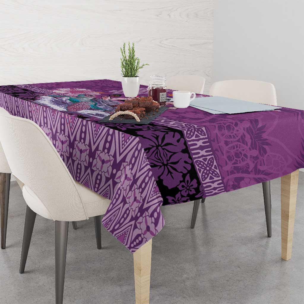 Hawaii Mele Kalikimaka Tablecloth Funny Santa with Tribal Tattoos Kakau Purple Color LT03 - Polynesian Pride