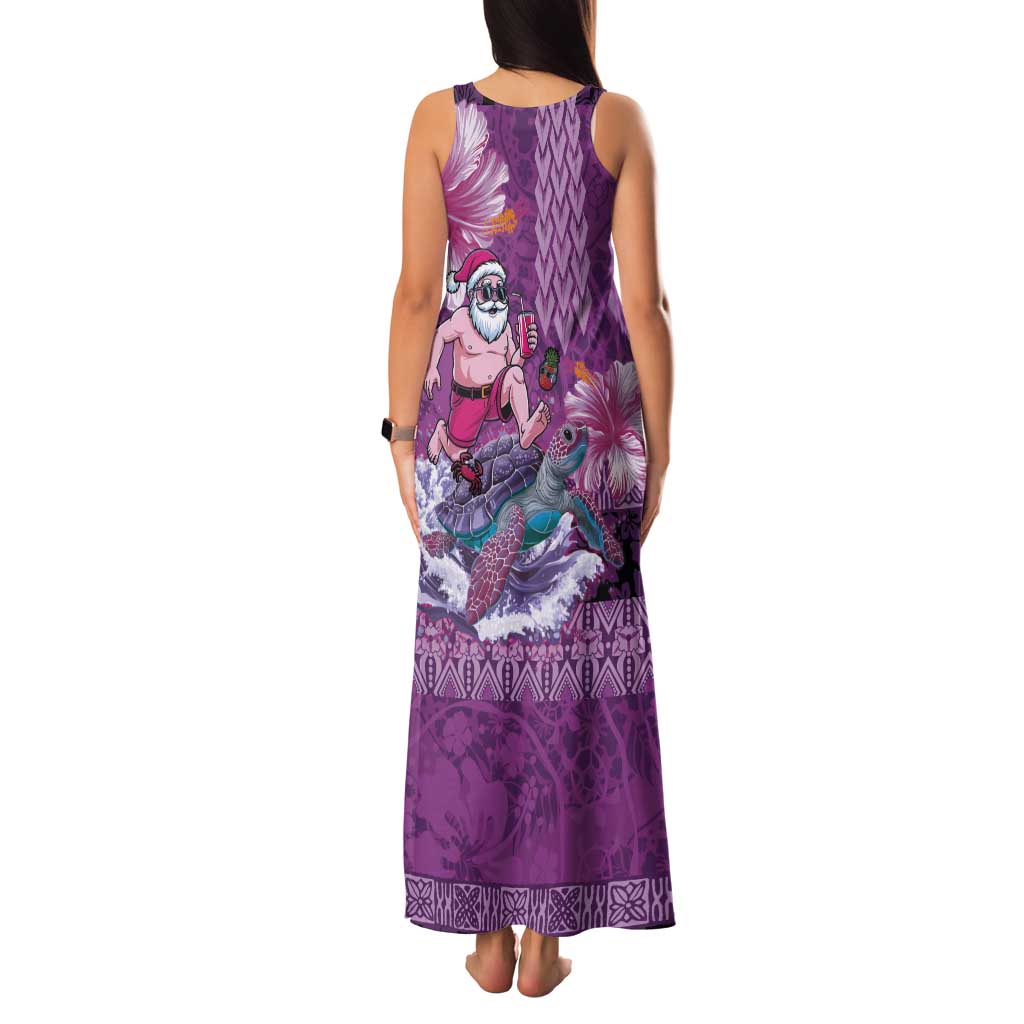 Hawaii Mele Kalikimaka Tank Maxi Dress Funny Santa with Tribal Tattoos Kakau Purple Color LT03 - Polynesian Pride