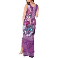 Hawaii Mele Kalikimaka Tank Maxi Dress Funny Santa with Tribal Tattoos Kakau Purple Color LT03 - Polynesian Pride