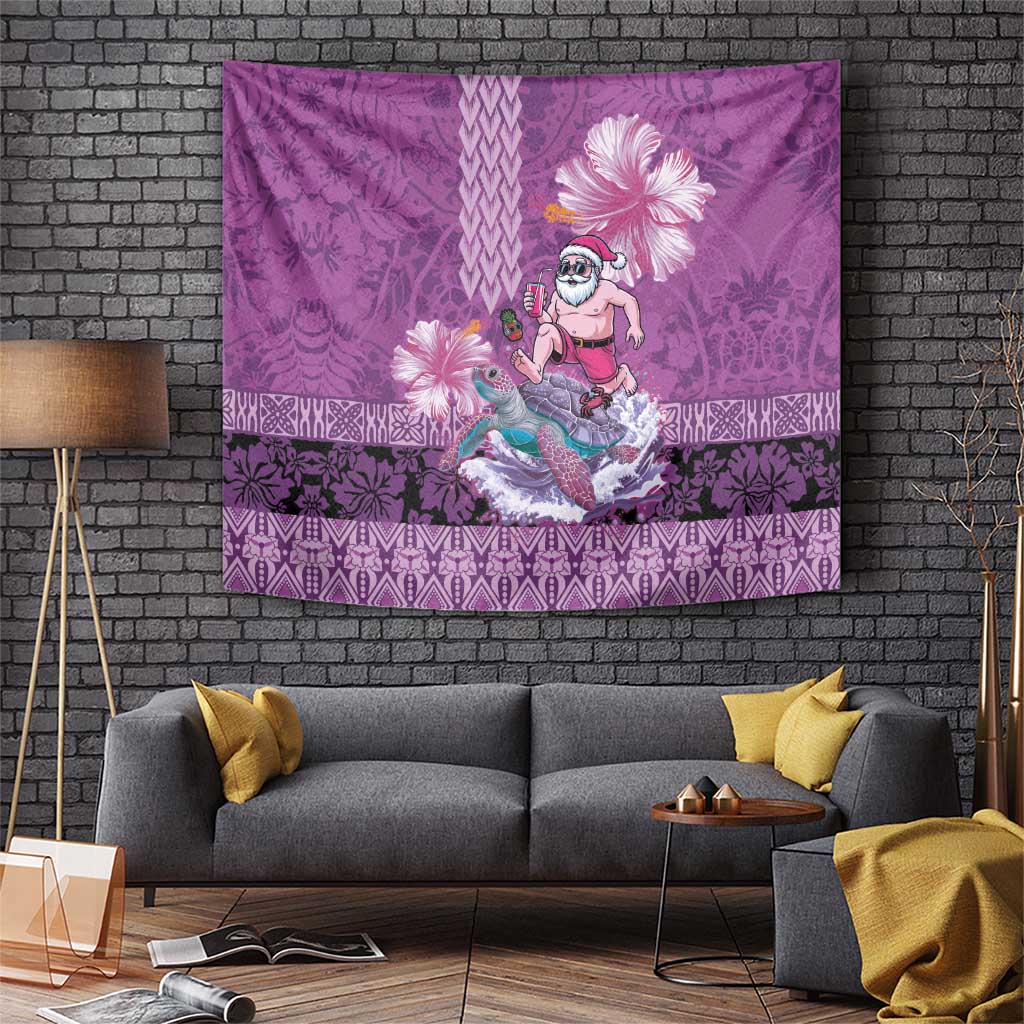 Hawaii Mele Kalikimaka Tapestry Funny Santa with Tribal Tattoos Kakau Purple Color LT03 Purple - Polynesian Pride
