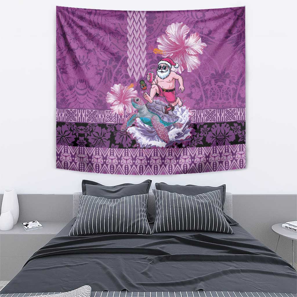 Hawaii Mele Kalikimaka Tapestry Funny Santa with Tribal Tattoos Kakau Purple Color LT03 - Polynesian Pride