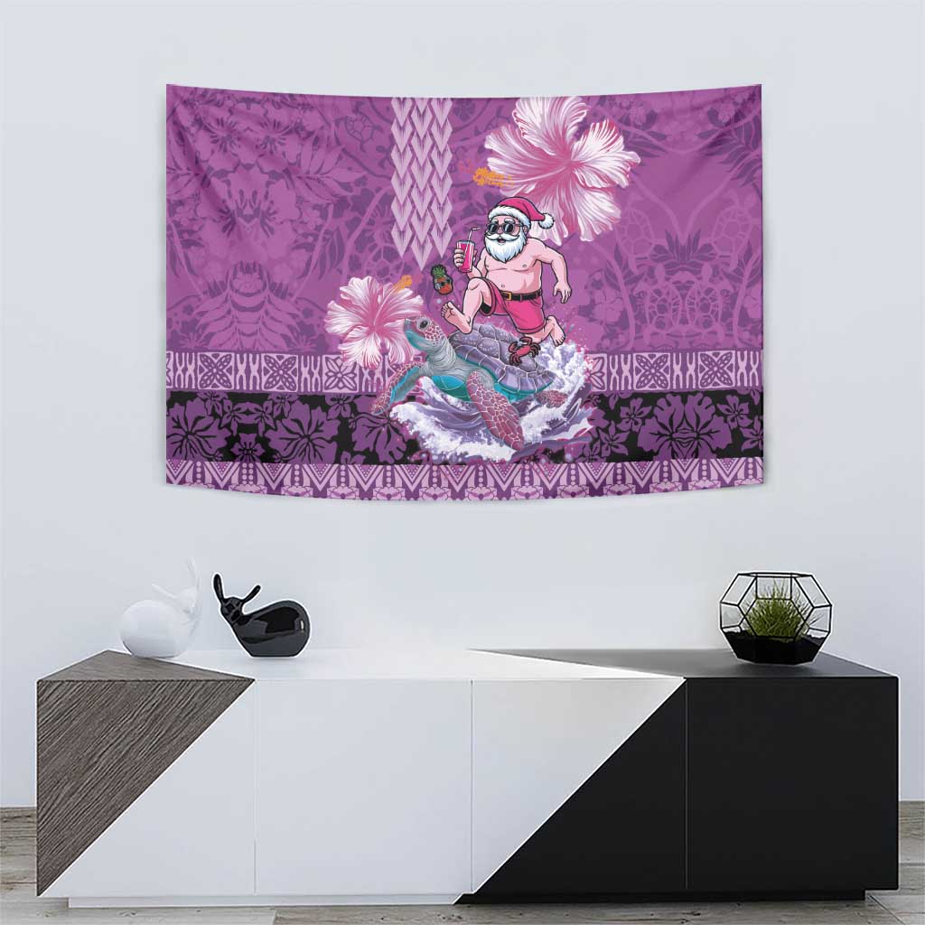 Hawaii Mele Kalikimaka Tapestry Funny Santa with Tribal Tattoos Kakau Purple Color LT03 - Polynesian Pride