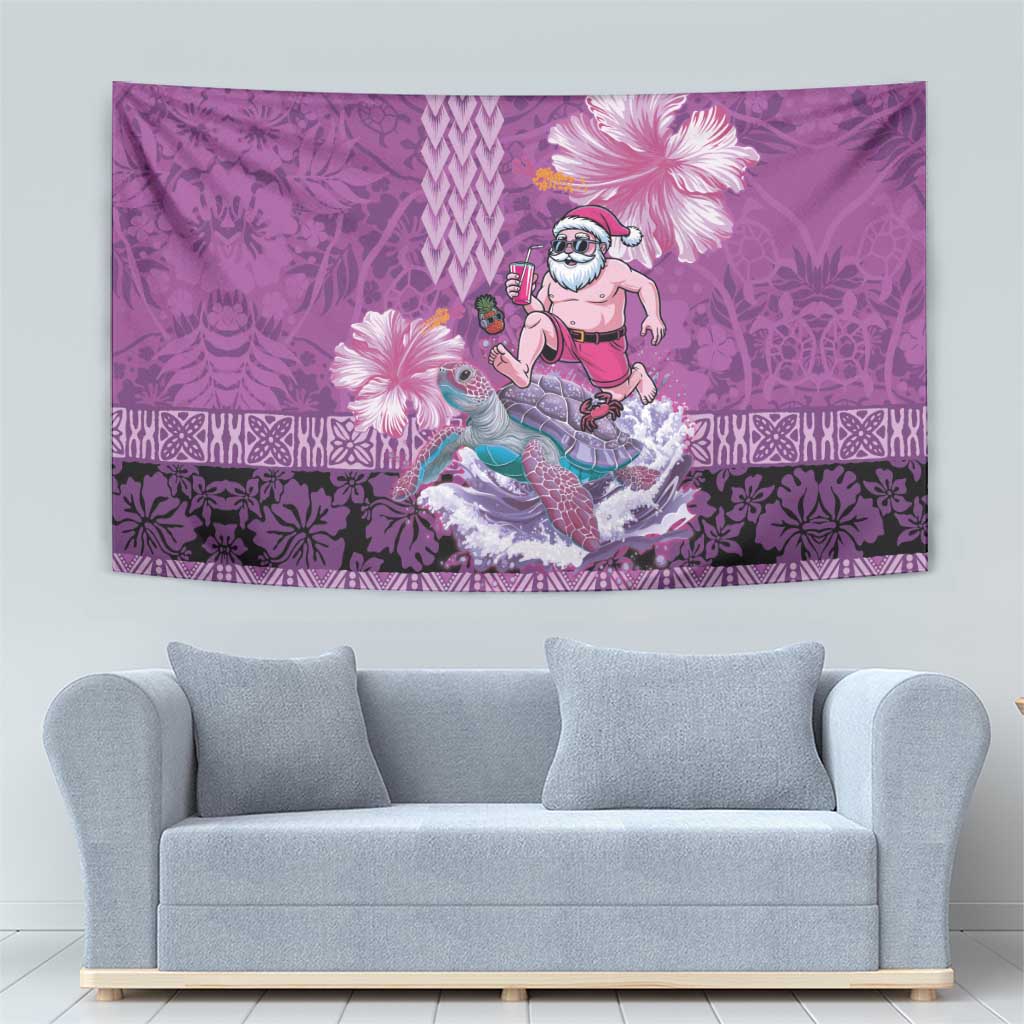 Hawaii Mele Kalikimaka Tapestry Funny Santa with Tribal Tattoos Kakau Purple Color LT03 - Polynesian Pride