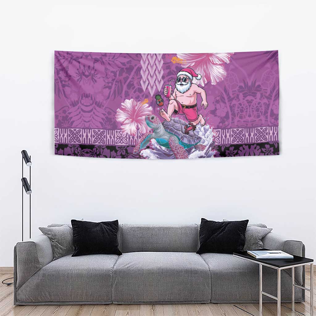 Hawaii Mele Kalikimaka Tapestry Funny Santa with Tribal Tattoos Kakau Purple Color LT03 - Polynesian Pride