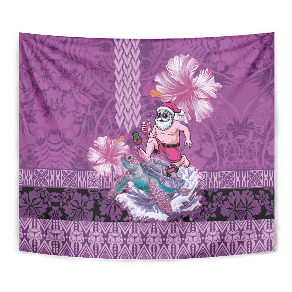 Hawaii Mele Kalikimaka Tapestry Funny Santa with Tribal Tattoos Kakau Purple Color LT03 - Polynesian Pride