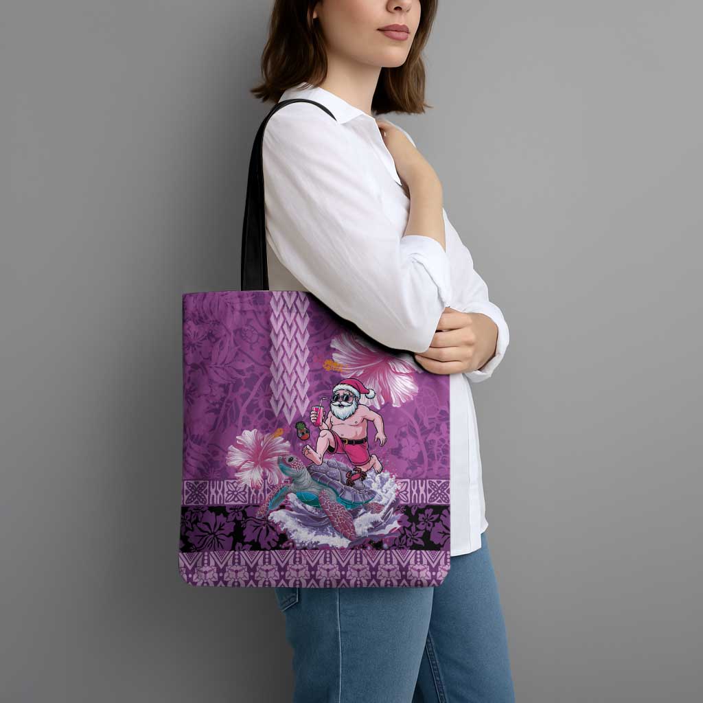 Hawaii Mele Kalikimaka Tote Bag Funny Santa with Tribal Tattoos Kakau Purple Color LT03 - Polynesian Pride