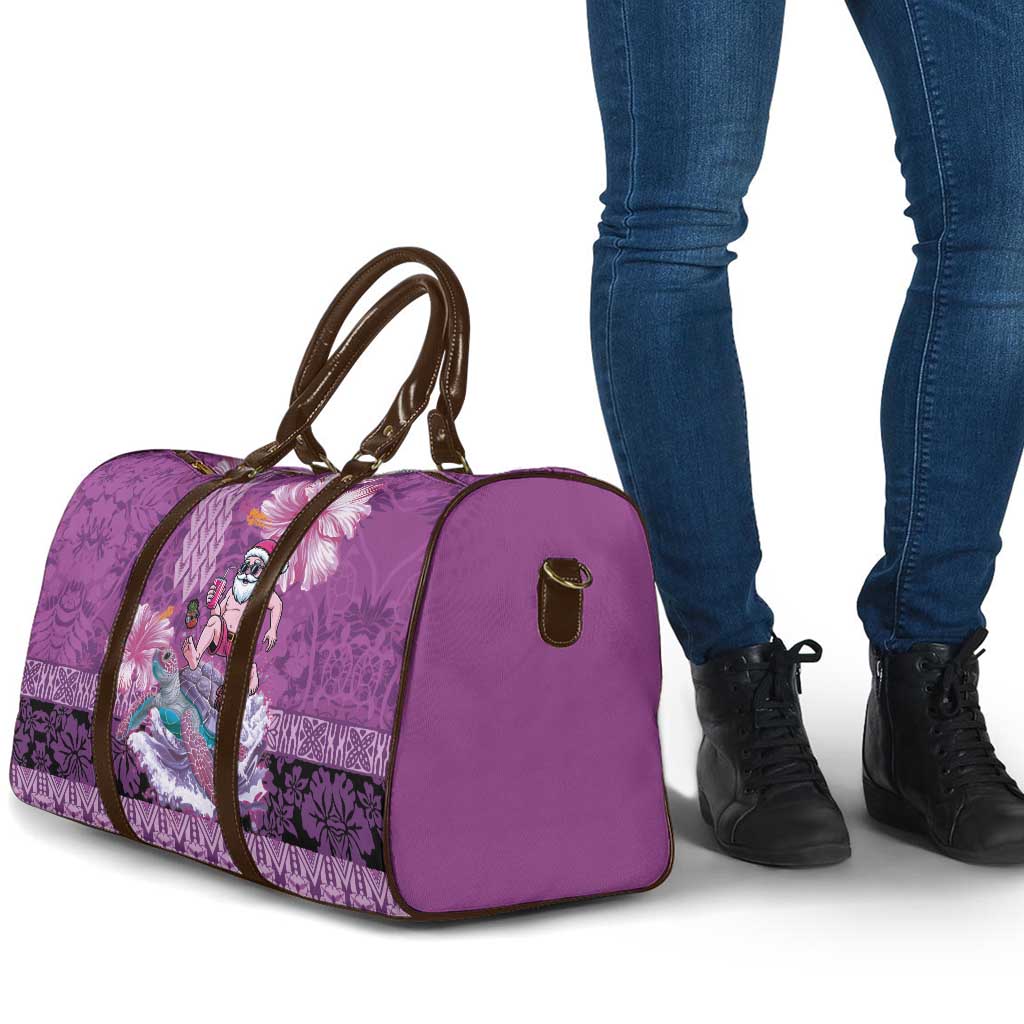 Hawaii Mele Kalikimaka Travel Bag Funny Santa with Tribal Tattoos Kakau Purple Color LT03 - Polynesian Pride
