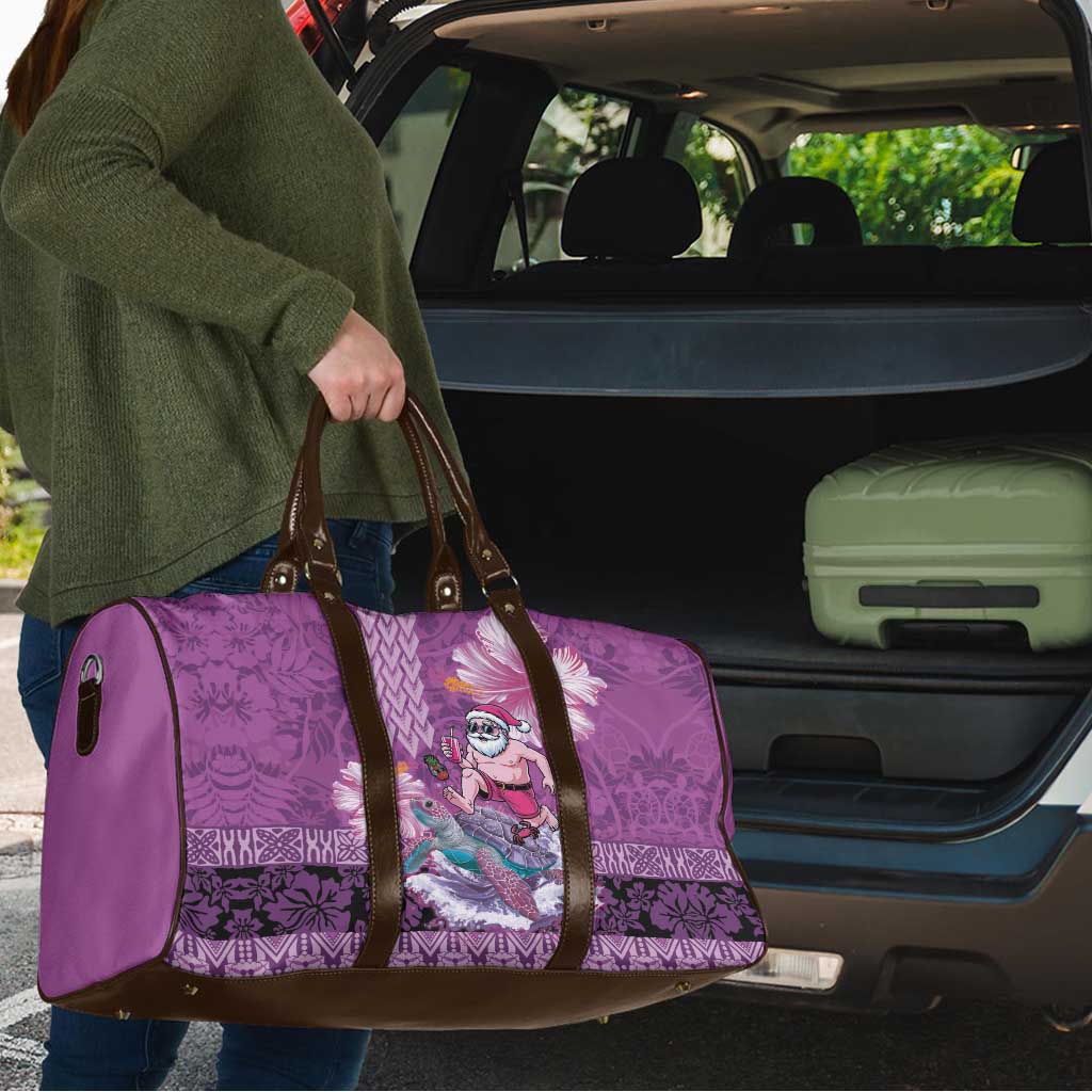 Hawaii Mele Kalikimaka Travel Bag Funny Santa with Tribal Tattoos Kakau Purple Color LT03 - Polynesian Pride