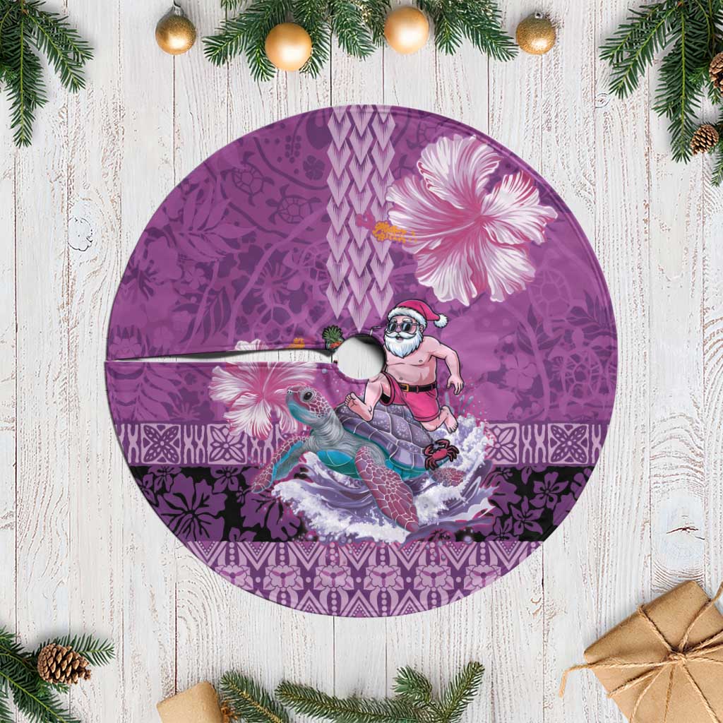 Hawaii Mele Kalikimaka Tree Skirt Funny Santa with Tribal Tattoos Kakau Purple Color LT03 Casual Purple - Polynesian Pride