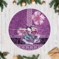 Hawaii Mele Kalikimaka Tree Skirt Funny Santa with Tribal Tattoos Kakau Purple Color LT03 Casual Purple - Polynesian Pride