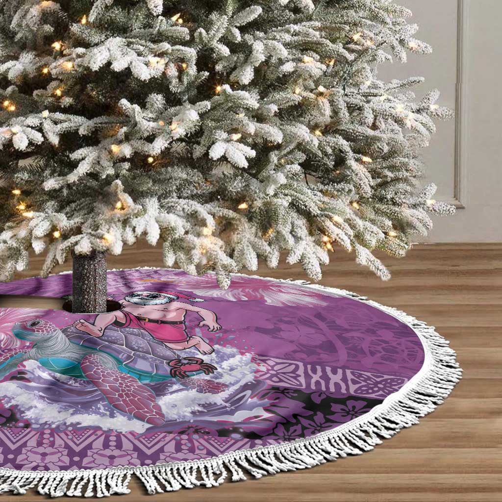 Hawaii Mele Kalikimaka Tree Skirt Funny Santa with Tribal Tattoos Kakau Purple Color LT03 - Polynesian Pride