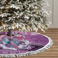 Hawaii Mele Kalikimaka Tree Skirt Funny Santa with Tribal Tattoos Kakau Purple Color LT03 - Polynesian Pride
