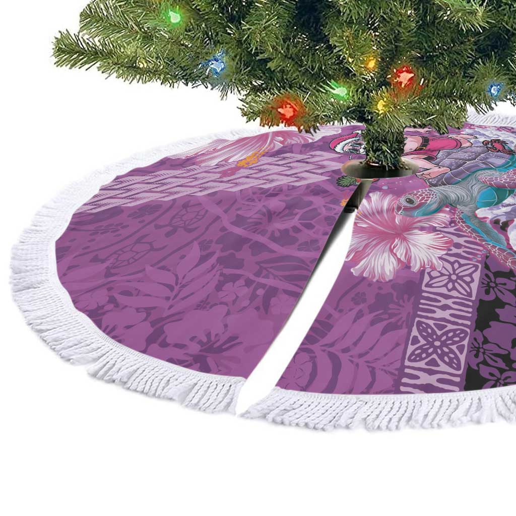 Hawaii Mele Kalikimaka Tree Skirt Funny Santa with Tribal Tattoos Kakau Purple Color LT03 - Polynesian Pride
