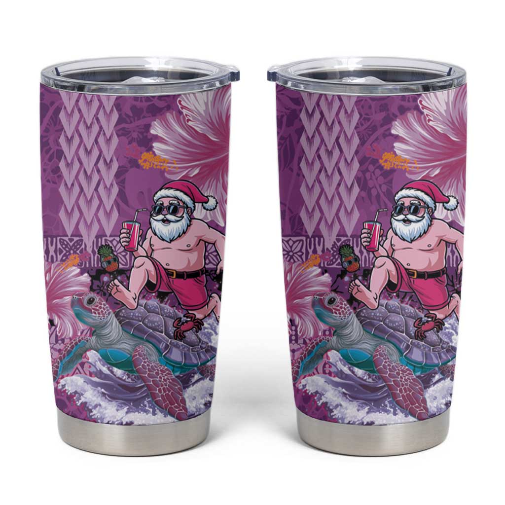 Hawaii Mele Kalikimaka Tumbler Cup Funny Santa with Tribal Tattoos Kakau Purple Color - Polynesian Pride
