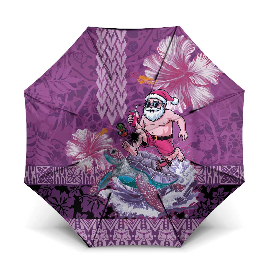 Hawaii Mele Kalikimaka Umbrella Funny Santa with Tribal Tattoos Kakau Purple Color LT03 One Size Folded 11.42 inch Opened Diameter 37.4 inch Purple - Polynesian Pride