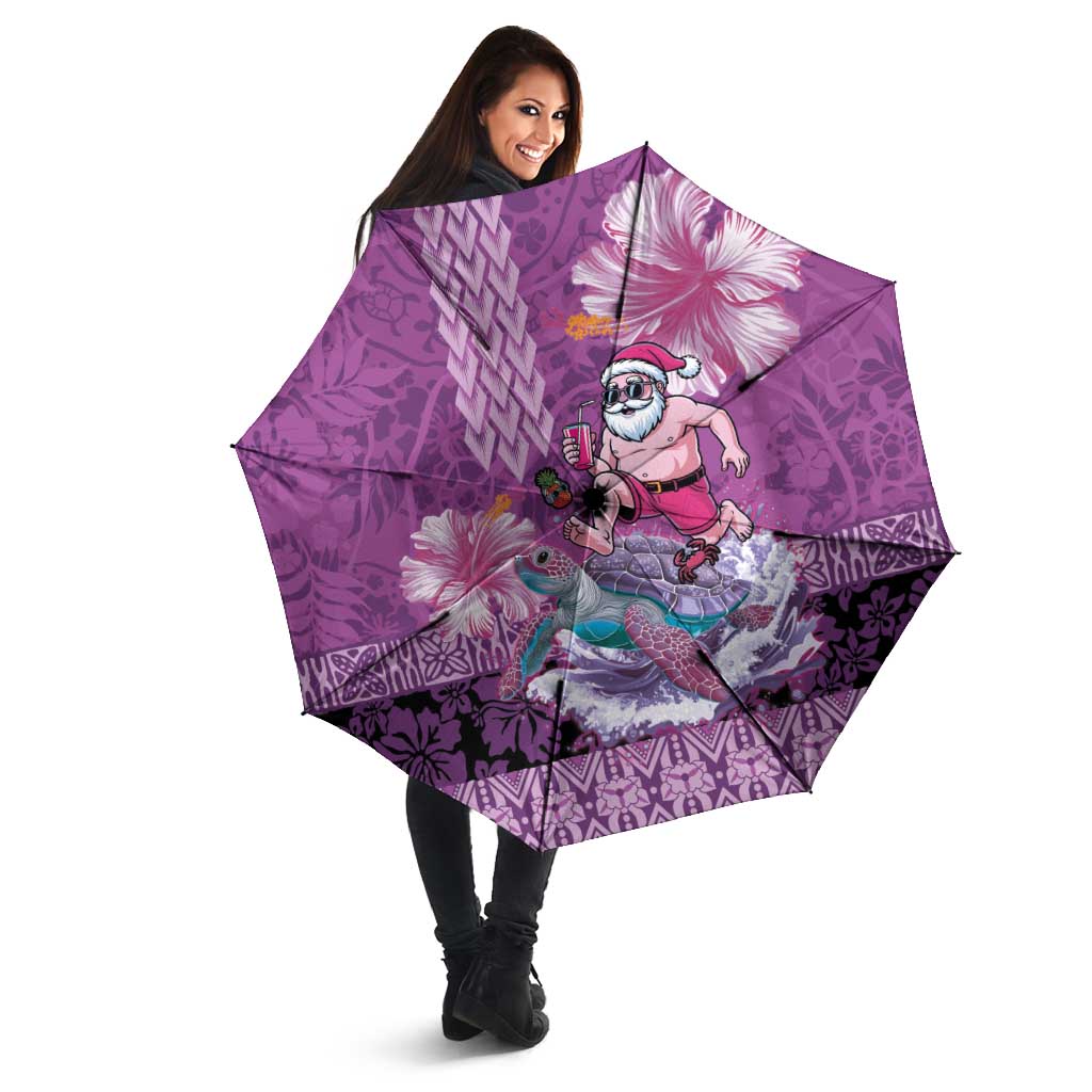Hawaii Mele Kalikimaka Umbrella Funny Santa with Tribal Tattoos Kakau Purple Color LT03 - Polynesian Pride