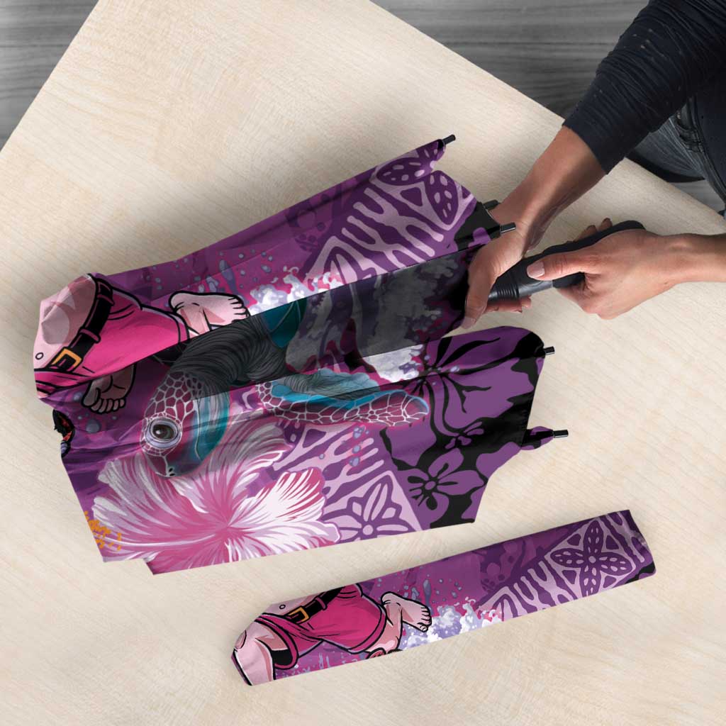 Hawaii Mele Kalikimaka Umbrella Funny Santa with Tribal Tattoos Kakau Purple Color LT03 - Polynesian Pride