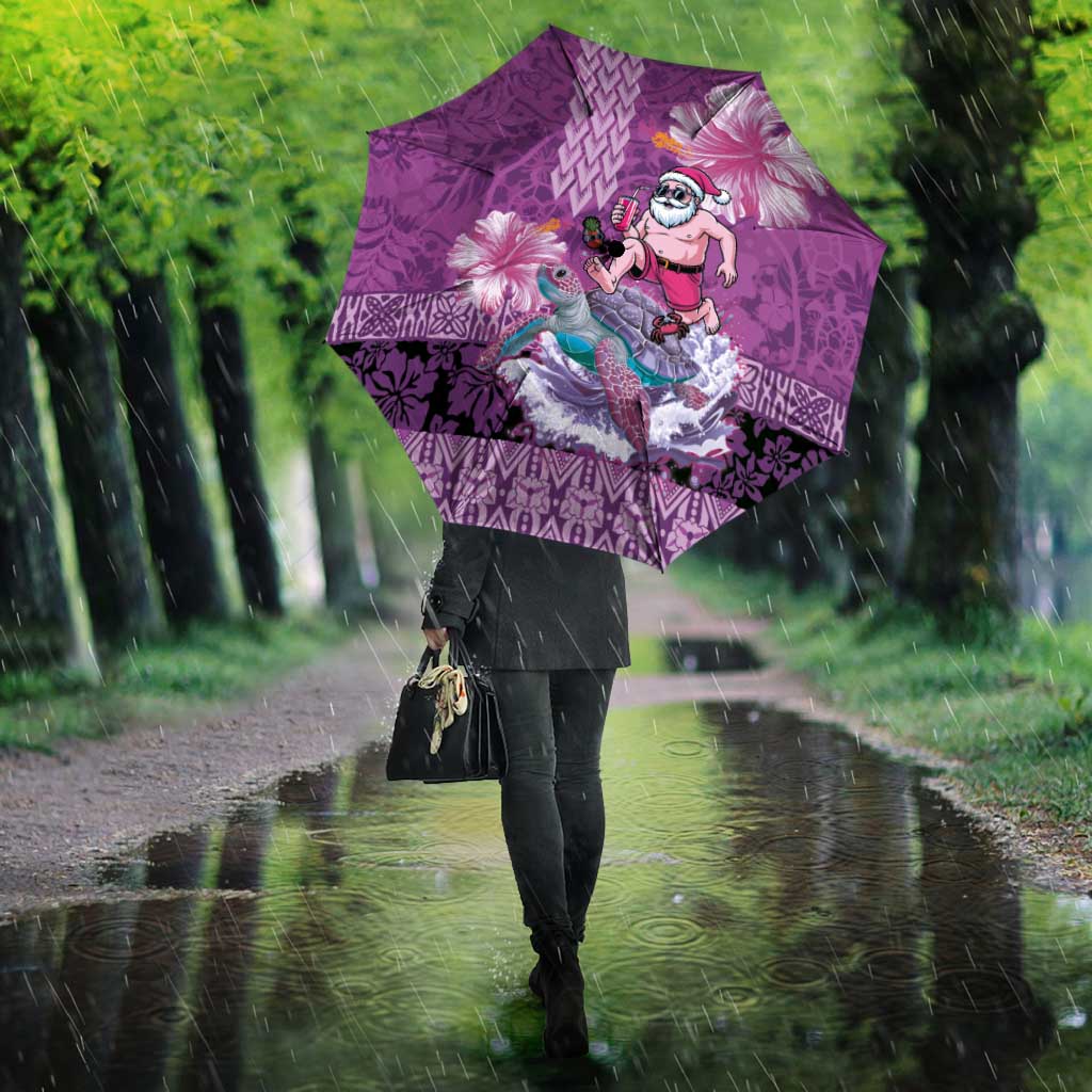 Hawaii Mele Kalikimaka Umbrella Funny Santa with Tribal Tattoos Kakau Purple Color LT03 - Polynesian Pride