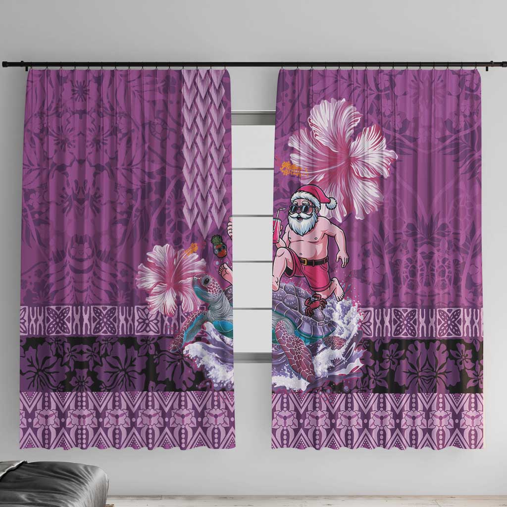 Hawaii Mele Kalikimaka Window Curtain Funny Santa with Tribal Tattoos Kakau Purple Color LT03 With Hooks Purple - Polynesian Pride