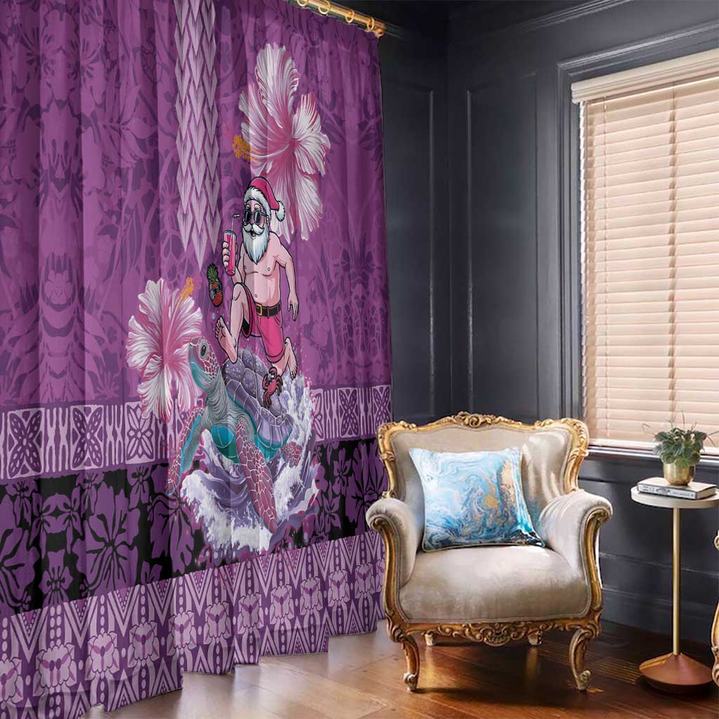 Hawaii Mele Kalikimaka Window Curtain Funny Santa with Tribal Tattoos Kakau Purple Color LT03 - Polynesian Pride