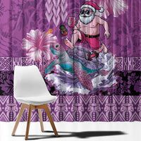Hawaii Mele Kalikimaka Window Curtain Funny Santa with Tribal Tattoos Kakau Purple Color LT03 - Polynesian Pride
