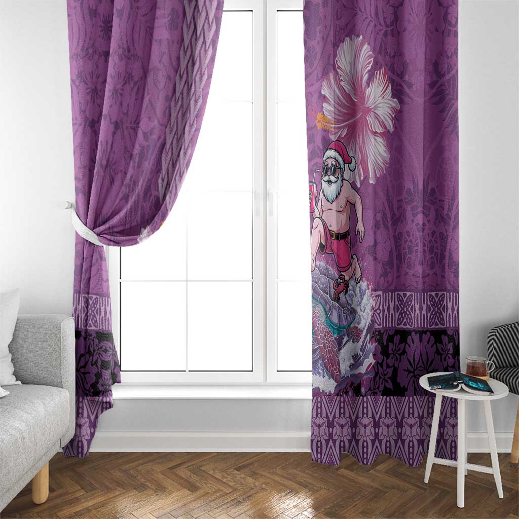 Hawaii Mele Kalikimaka Window Curtain Funny Santa with Tribal Tattoos Kakau Purple Color LT03 - Polynesian Pride