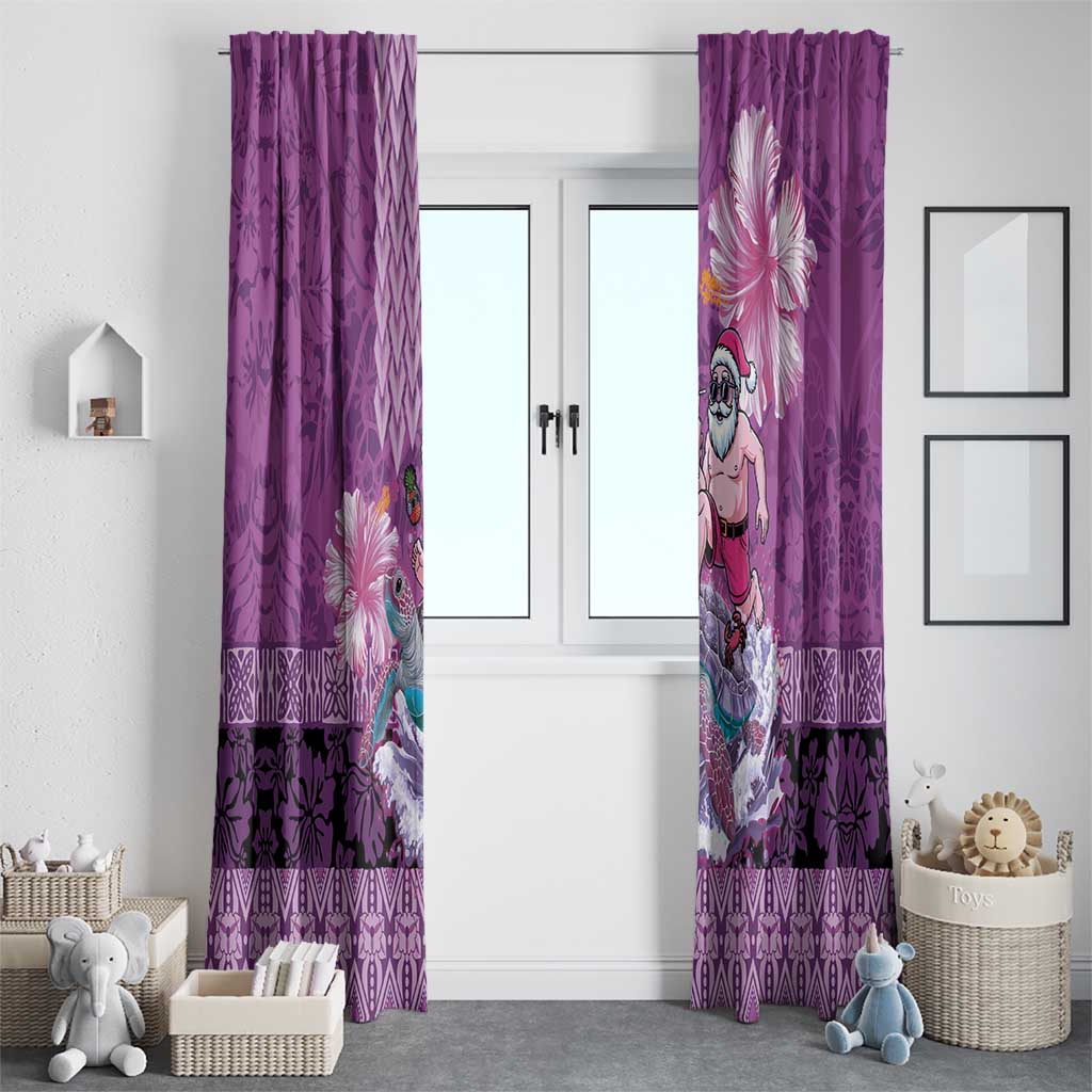 Hawaii Mele Kalikimaka Window Curtain Funny Santa with Tribal Tattoos Kakau Purple Color LT03 - Polynesian Pride
