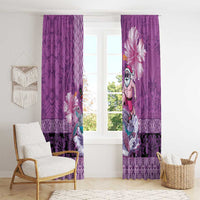 Hawaii Mele Kalikimaka Window Curtain Funny Santa with Tribal Tattoos Kakau Purple Color LT03 - Polynesian Pride