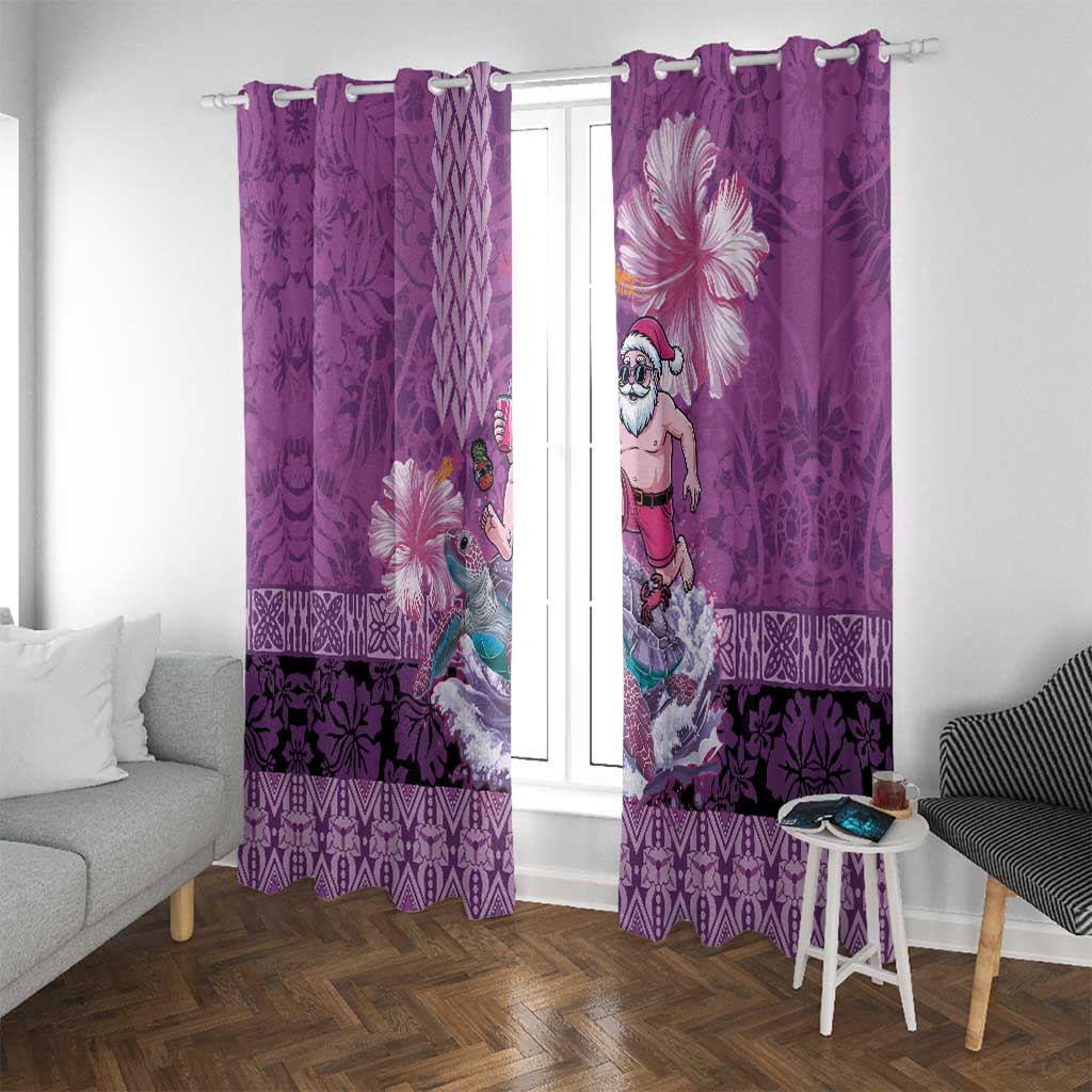 Hawaii Mele Kalikimaka Window Curtain Funny Santa with Tribal Tattoos Kakau Purple Color LT03 With Grommets Purple - Polynesian Pride