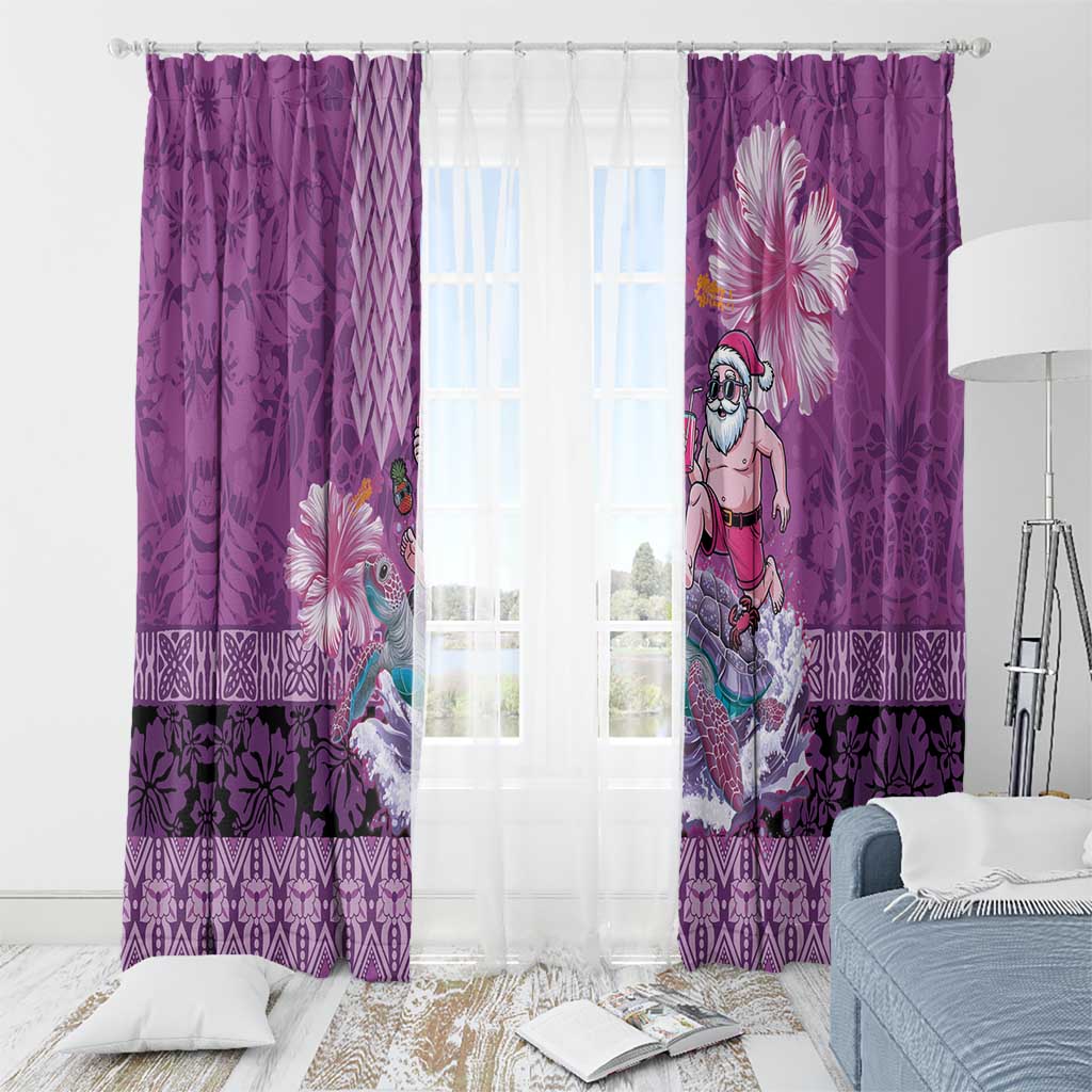 Hawaii Mele Kalikimaka Window Curtain Funny Santa with Tribal Tattoos Kakau Purple Color LT03 - Polynesian Pride