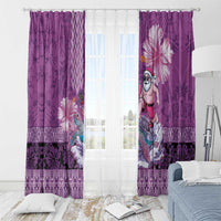 Hawaii Mele Kalikimaka Window Curtain Funny Santa with Tribal Tattoos Kakau Purple Color LT03 - Polynesian Pride