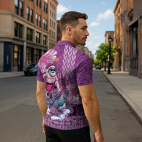 Hawaii Mele Kalikimaka Zipper Polo Shirt Funny Santa with Tribal Tattoos Kakau Purple Color LT03 - Polynesian Pride
