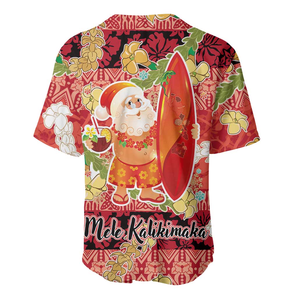 Hawaii Santa Mele Kalikimaka Baseball Jersey Tropical Puakenikeni Lei with Polynesian Tribal Pattern - Polynesian Pride