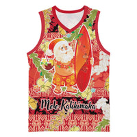 Hawaii Santa Mele Kalikimaka Basketball Jersey Tropical Puakenikeni Lei with Polynesian Tribal Pattern LT03 Unisex Red - Polynesian Pride