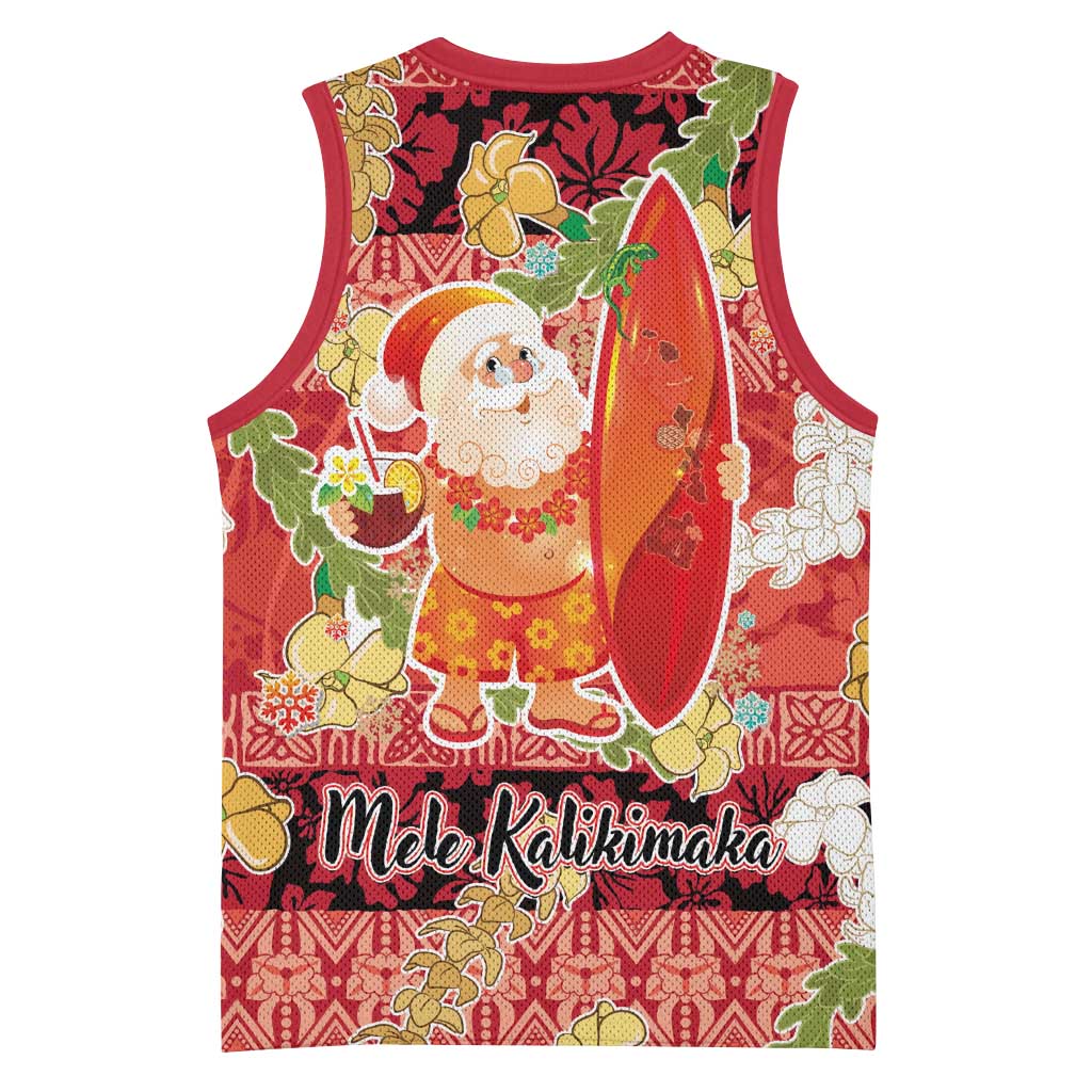 Hawaii Santa Mele Kalikimaka Basketball Jersey Tropical Puakenikeni Lei with Polynesian Tribal Pattern LT03 - Polynesian Pride