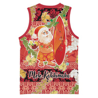 Hawaii Santa Mele Kalikimaka Basketball Jersey Tropical Puakenikeni Lei with Polynesian Tribal Pattern LT03 - Polynesian Pride