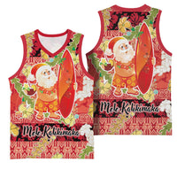 Hawaii Santa Mele Kalikimaka Basketball Jersey Tropical Puakenikeni Lei with Polynesian Tribal Pattern LT03 - Polynesian Pride