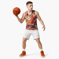 Hawaii Santa Mele Kalikimaka Basketball Jersey Tropical Puakenikeni Lei with Polynesian Tribal Pattern LT03 - Polynesian Pride