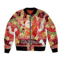 Hawaii Santa Mele Kalikimaka Bomber Jacket Tropical Puakenikeni Lei with Polynesian Tribal Pattern LT03 Unisex Red - Polynesian Pride