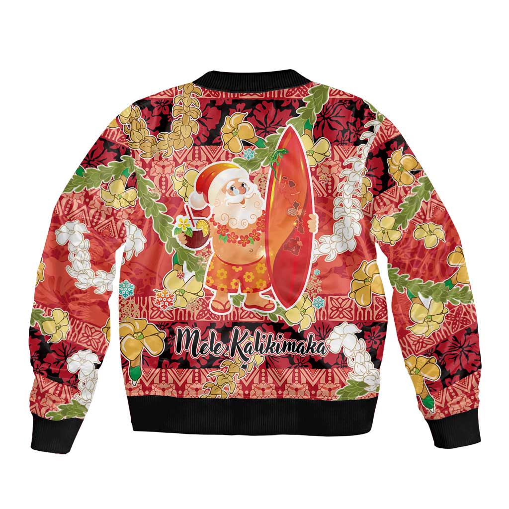 Hawaii Santa Mele Kalikimaka Bomber Jacket Tropical Puakenikeni Lei with Polynesian Tribal Pattern LT03 - Polynesian Pride