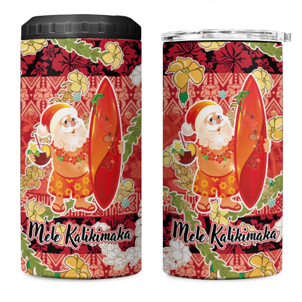 Hawaii Santa Mele Kalikimaka 4 in 1 Can Cooler Tumbler Tropical Puakenikeni Lei with Polynesian Tribal Pattern LT03 One Size: 16 oz Red - Polynesian Pride